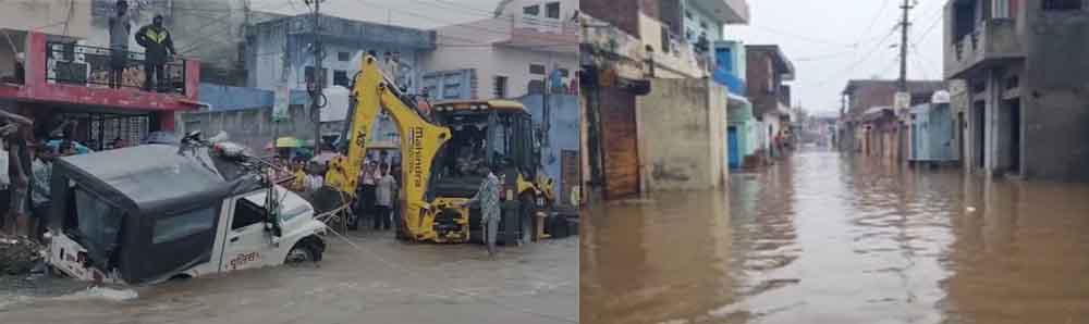 राजस्थान-बूंदी में भारी बारिश में बही पुलिस जवानों से भरी जीप, लोगों ने मशक्कत कर बचाया